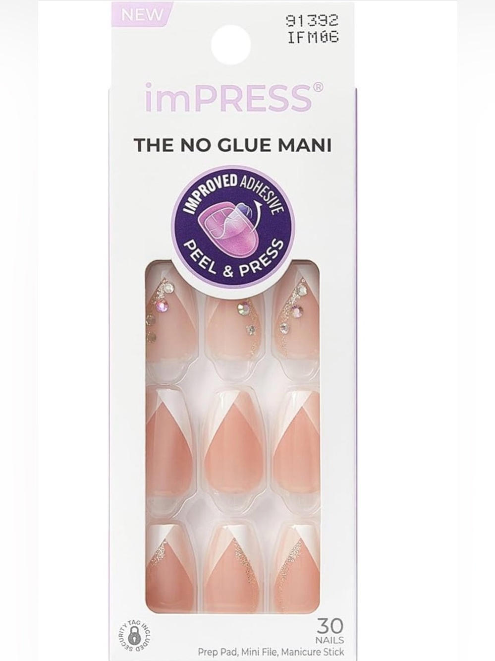 imPRESS Nude Pink French Press-On Nails with Rhinestone Accents